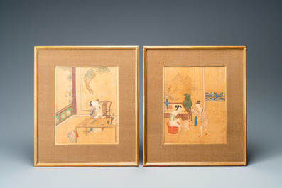 Chinese school, ink and color on silk: Eight erotic and romantic scenes, 18/19th C.