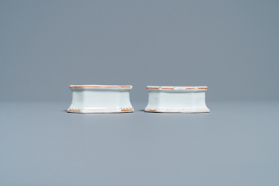 A pair of Chinese Scottish market Ross of Balnagowan armorial salt cellars, Qianlong