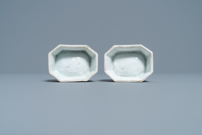 A pair of Chinese Scottish market Ross of Balnagowan armorial salt cellars, Qianlong