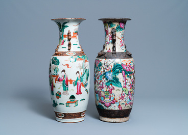 Two Chinese Nanking famille rose crackle-glazed vases, 19th C.