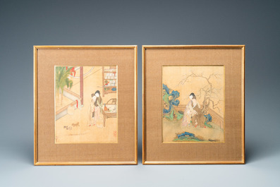 Chinese school, ink and color on silk: Eight erotic and romantic scenes, 18/19th C.