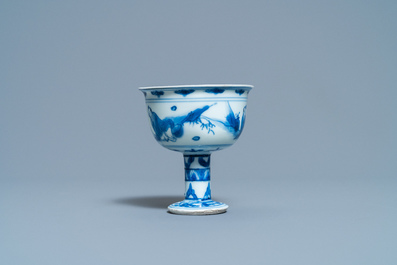 A Chinese blue and white 'go-players' stem cup, Transitional period