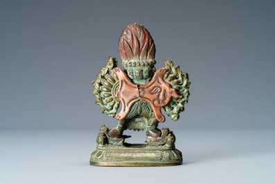 A Sino-Tibetan bronze group of Mahakala and Yab-Yum, 18/19th C.