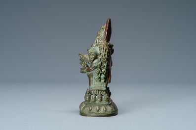 A Sino-Tibetan bronze group of Mahakala and Yab-Yum, 18/19th C.