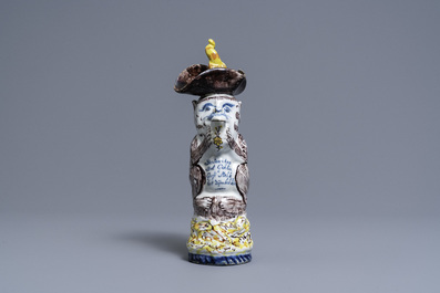 A polychrome Dutch Delft monkey ewer and cover, 18th C.