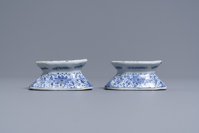 A pair of Dutch Delft blue and white salt cellars, 18th C.