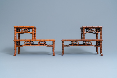 Four large Chinese carved wooden stands, 19/20th C.