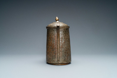 A Safavid parcel-gilt and tinned copper mug and cover, Persia, 17/18th C.