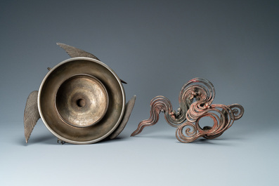 A Japanese copper, bronze and pewter bowl, signed Kimura Toun, Meiji, 19th C.