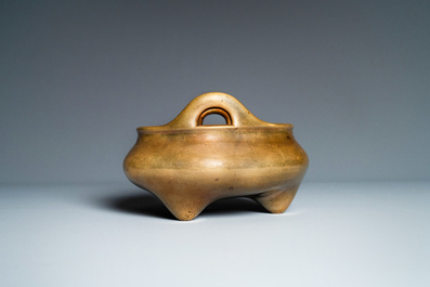 A Chinese bronze tripod censer, Yu Tang Qing Wan mark, Kangxi