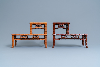 Four large Chinese carved wooden stands, 19/20th C.