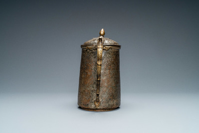 A Safavid parcel-gilt and tinned copper mug and cover, Persia, 17/18th C.