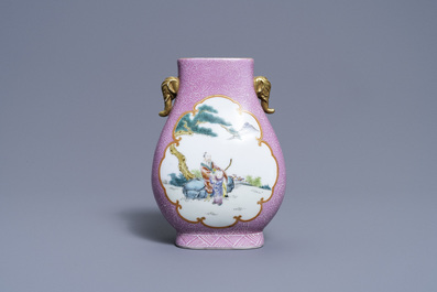 A Chinese pink-ground famille rose 'hu' vase, Jiaqing mark, Republic