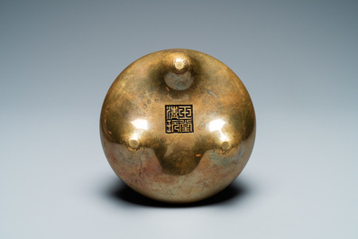 A Chinese bronze tripod censer, Yu Tang Qing Wan mark, Kangxi