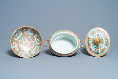 A Chinese Canton famille rose bowl and a tureen on stand, 19th C