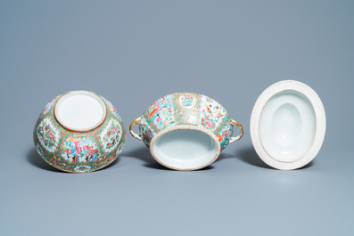 A Chinese Canton famille rose bowl and a tureen on stand, 19th C