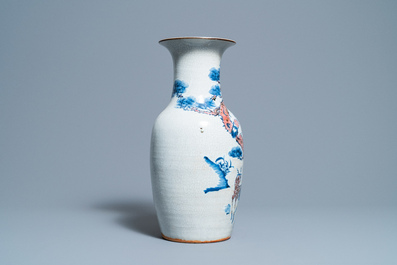 A Chinese blue, white and copper-red 'deer and crane' vase, 19th C.