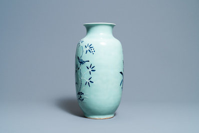 A Chinese blue and white celadon-ground vase, Qianlong