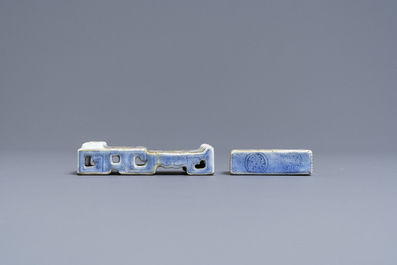 A Chinese famille rose brush rest and a water dropper, Jiaqing