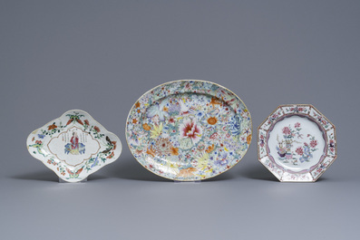 A varied collection of Chinese famille rose and monochrome wares, Qianlong and later