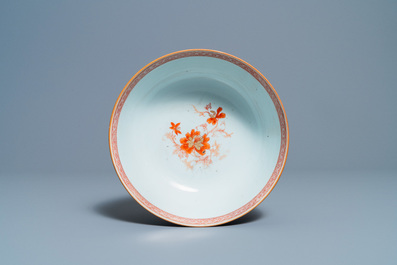 Three Chinese gilt-decorated monochrome blue bowls, Kangxi
