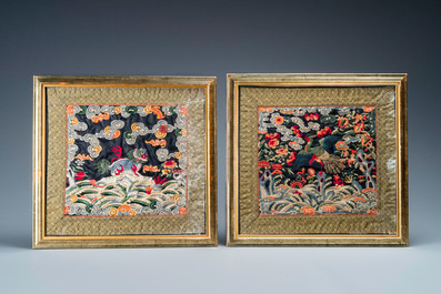 Seven Chinese embroidered silk rank badges, 19/20th C.