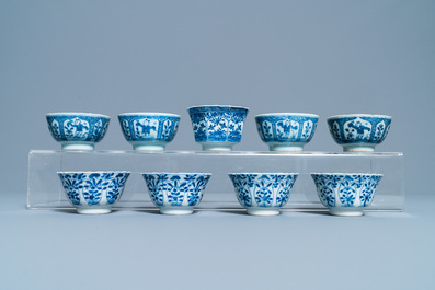 18 Chinese blue and white saucers and 17 cups, Kangxi and later