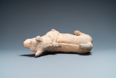 A large Chinese grey pottery model of a dog, Han