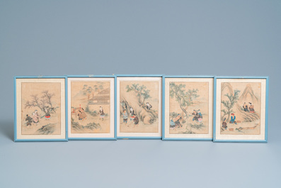 Chinese school, ink and color on paper: Five scenes with boys, 18/19th C.