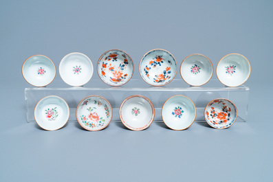 31 Chinese capucine brown-ground saucers and 22 cups, Kangxi/Qianlong
