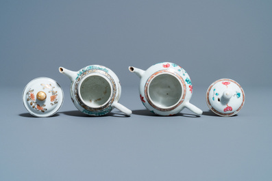 Deux th&eacute;i&egrave;res miniatures en porcelaine de Chine famille rose, Yongzheng/Qianlong