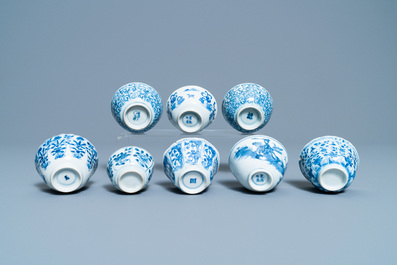 18 Chinese blue and white saucers and 17 cups, Kangxi and later