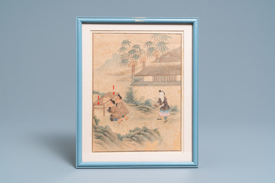 Chinese school, ink and color on paper: Five scenes with boys, 18/19th C.