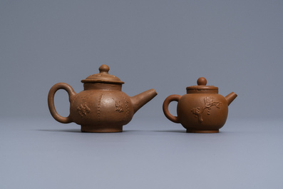 Two Dutch Delft redware teapots and covers, ca. 1700