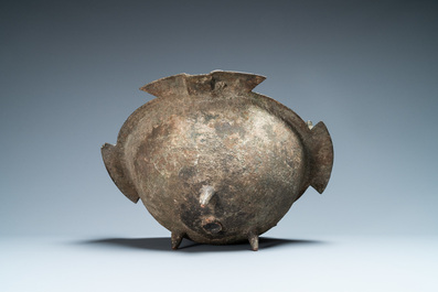 A Persian bronze tripod cauldron, Khorasan, Iran, 12/13th C.