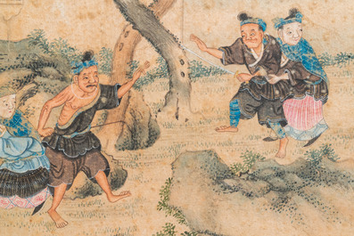 Chinese school, ink and color on paper: Five scenes with boys, 18/19th C.