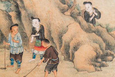 Chinese school, ink and color on paper: Five scenes with boys, 18/19th C.