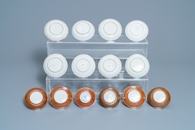 31 Chinese capucine brown-ground saucers and 22 cups, Kangxi/Qianlong