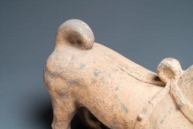 A large Chinese grey pottery model of a dog, Han