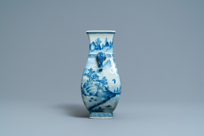 A Chinese blue and white vase with elephant handles, Qianlong