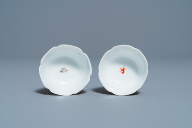 Two Chinese iron-red and gilt cups and saucers, Yongzheng