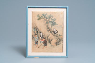 Chinese school, ink and color on paper: Five scenes with boys, 18/19th C.