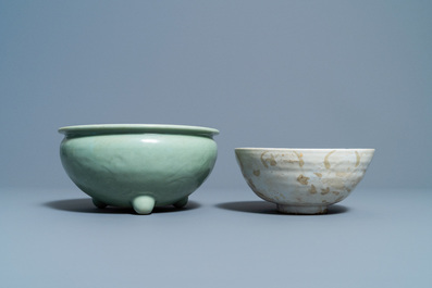 A Chinese Swatow jar, a bowl and a celadon-glazed censer, Ming and later