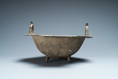 A Persian bronze tripod cauldron, Khorasan, Iran, 12/13th C.
