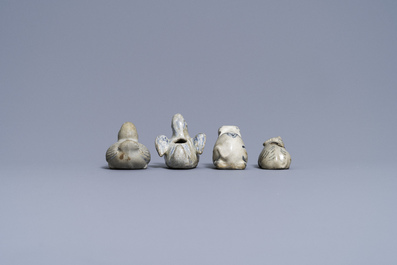 Four Vietnamese or Annamese blue and white water droppers in the shape of animals, 16/17th C.
