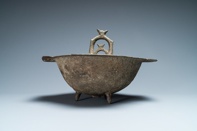 A Persian bronze tripod cauldron, Khorasan, Iran, 12/13th C.