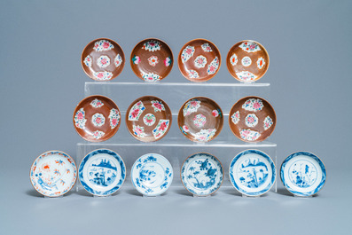 31 Chinese capucine brown-ground saucers and 22 cups, Kangxi/Qianlong