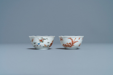 Two Chinese iron-red and gilt cups and saucers, Yongzheng