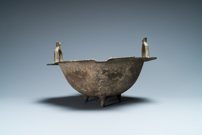 A Persian bronze tripod cauldron, Khorasan, Iran, 12/13th C.