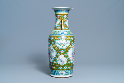 A Chinese brown-ground famille rose vase, 19th C.